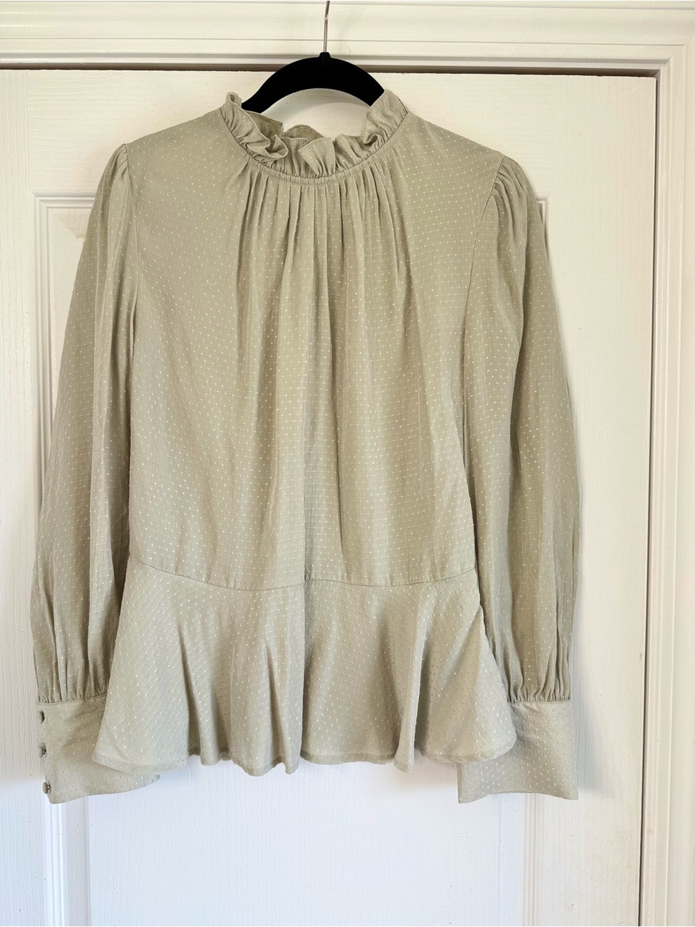 Who What Wear Light Sage Ruffle-Neck Peplum Blouse